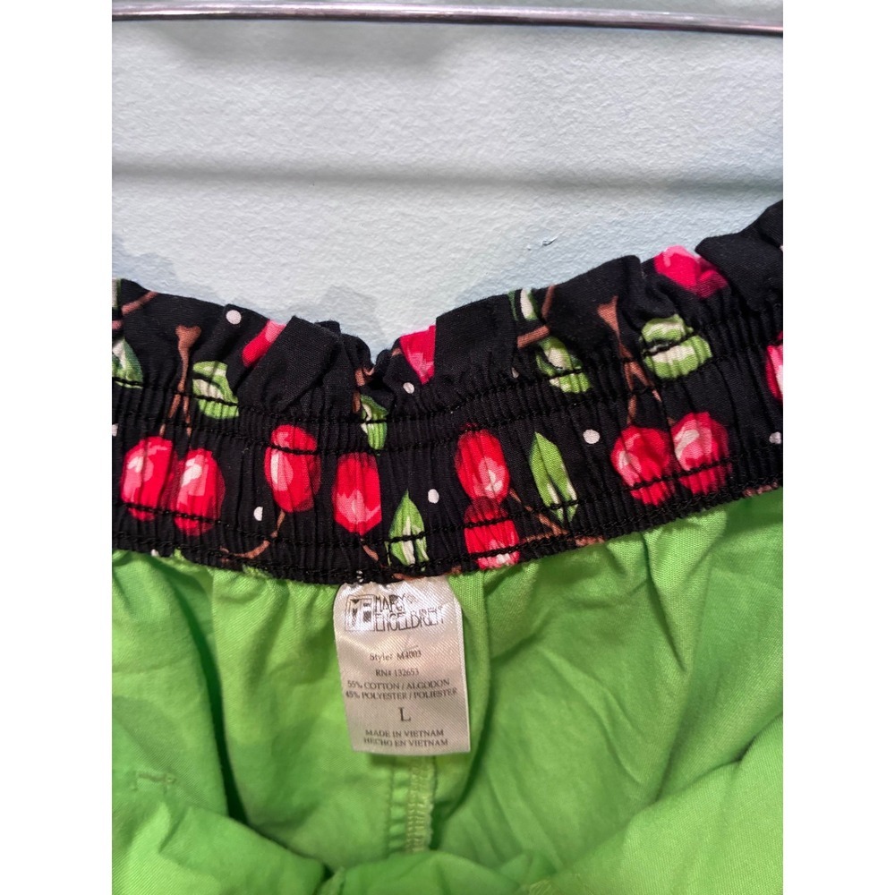 Mary Engelbreit Scrub Pants Green Cherry Print Waistband Cargo Pocket Large - Picture 5 of 6